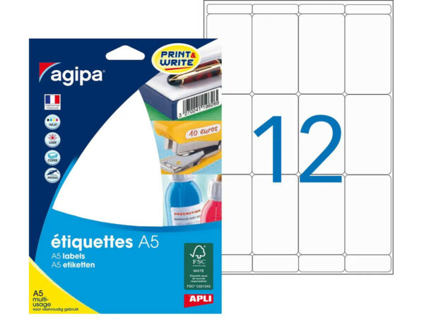 Etui A5 - 192 Étiquettes Blanches Multi-Usages - 56 X 34 Mm - Coins Arrondis - Réf 114086