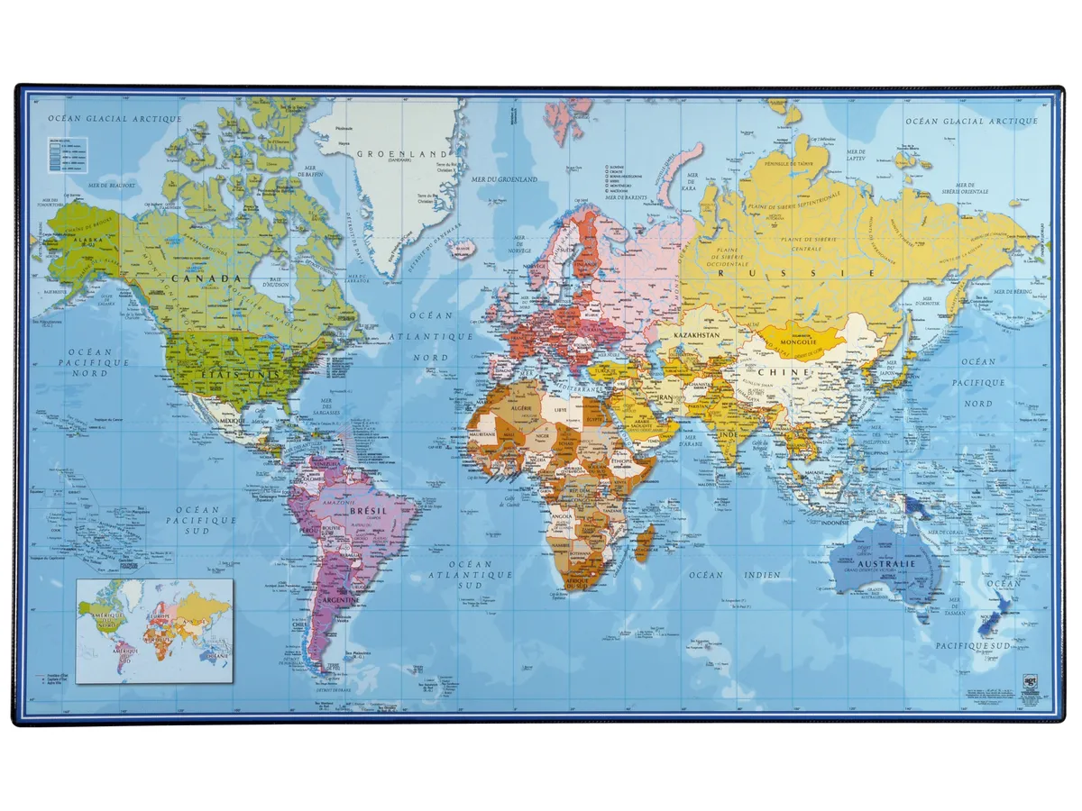 Sous-Main Mappemonde - 59,8 X 36,5 Cm