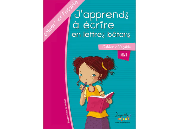 Cahier Apprentissage Majuscule Baton Serpodile A5 44P Avec Stylo Effacable