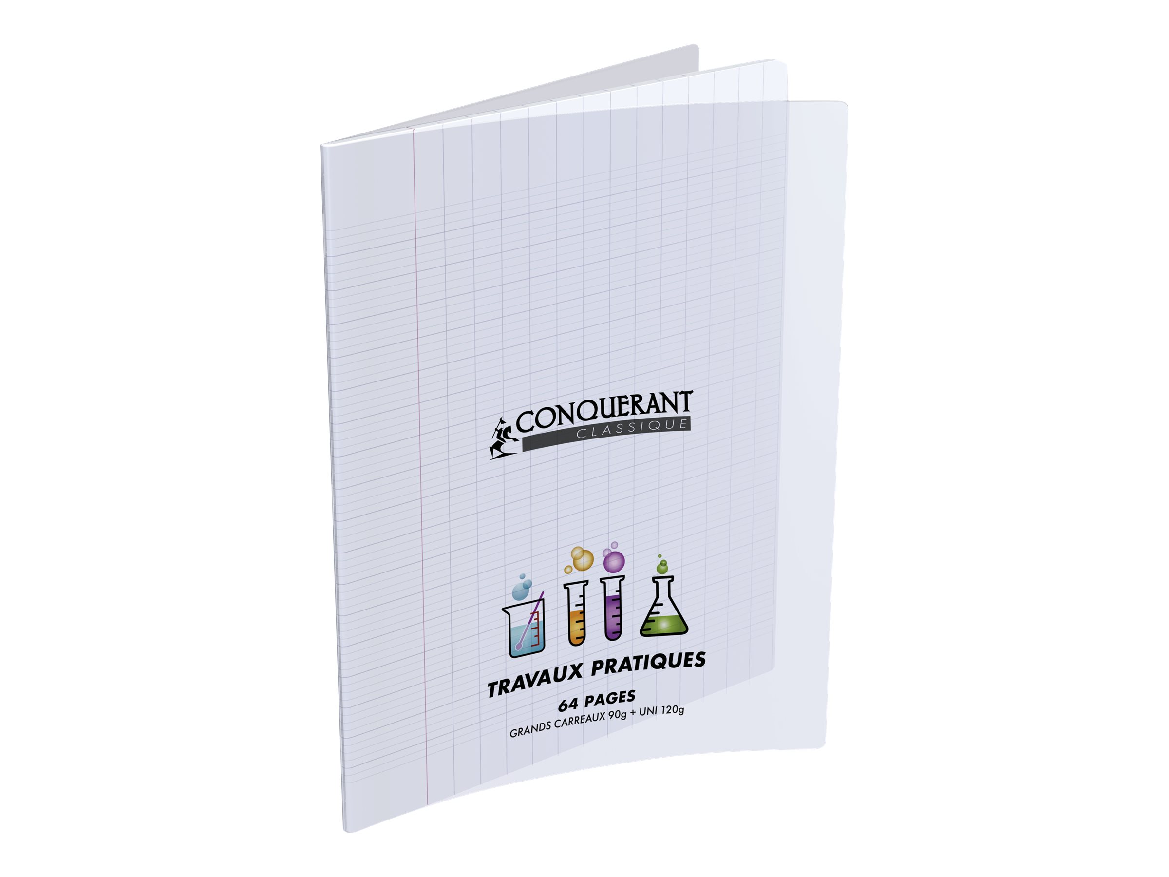 Conquérant Classique - Cahier Polypro De Travaux Pratiques (Tp) - 17 X 22 Cm - 64 Pages - Grands Carreaux (Seyes)/Uni - Transparent