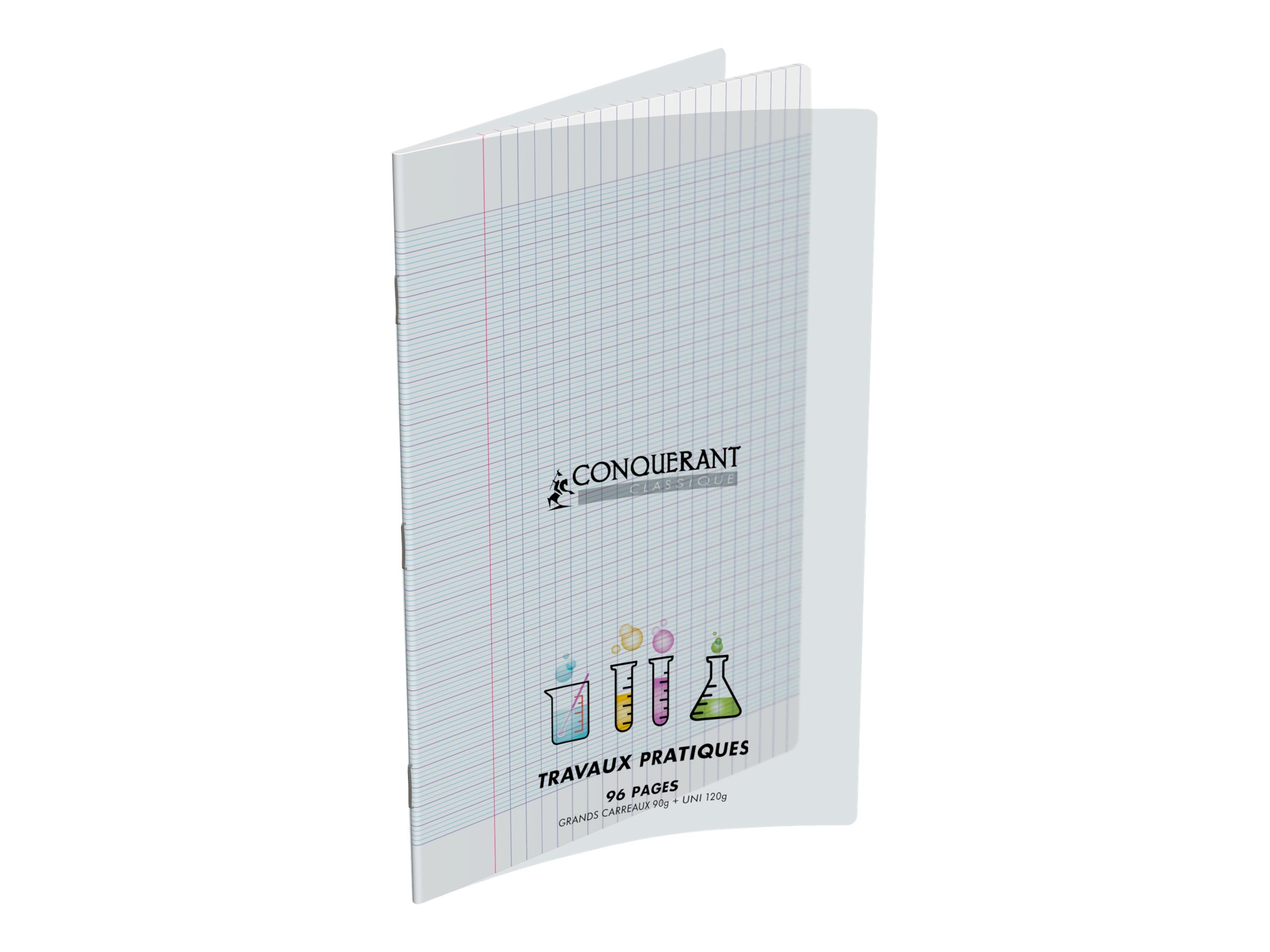 Conquérant Classique - Cahier Polypro De Travaux Pratiques (Tp) - A4 (21X29,7 Cm) - 96 Pages - Grands Carreaux (Seyes)/Uni - Transparent