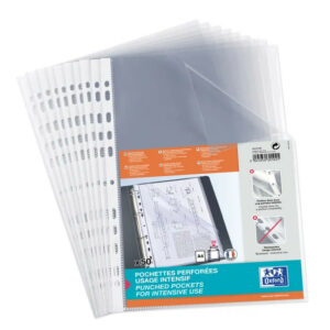 50 Pochettes Perforées - A4 - Lisse - Pour 20 Feuilles - 9/100