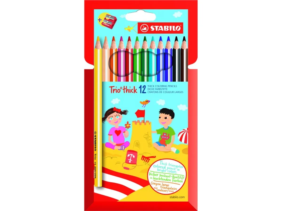 Trio Thick - 12 Crayons De Couleur + 1 Taille Crayon