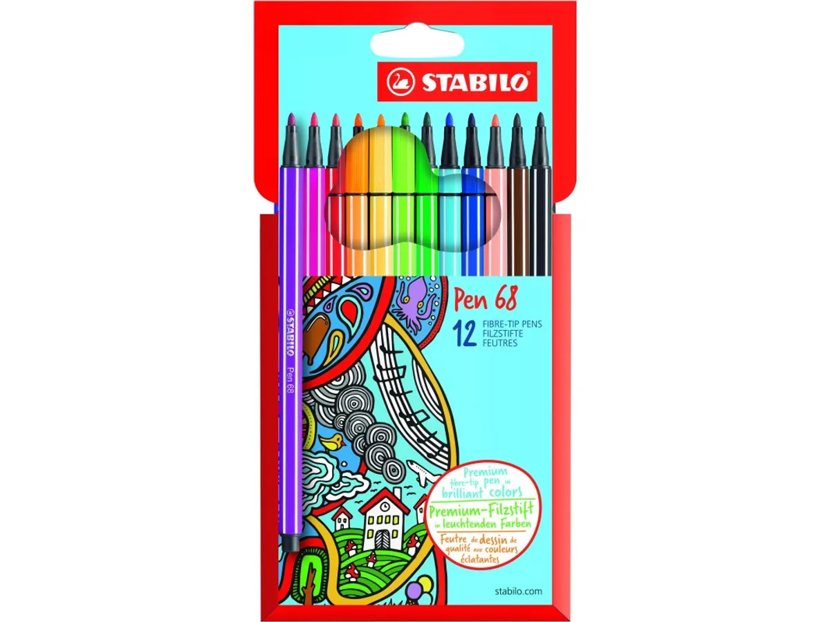 Pen 68 - 12 Feutres Pointe Moyenne - Couleurs Assorties