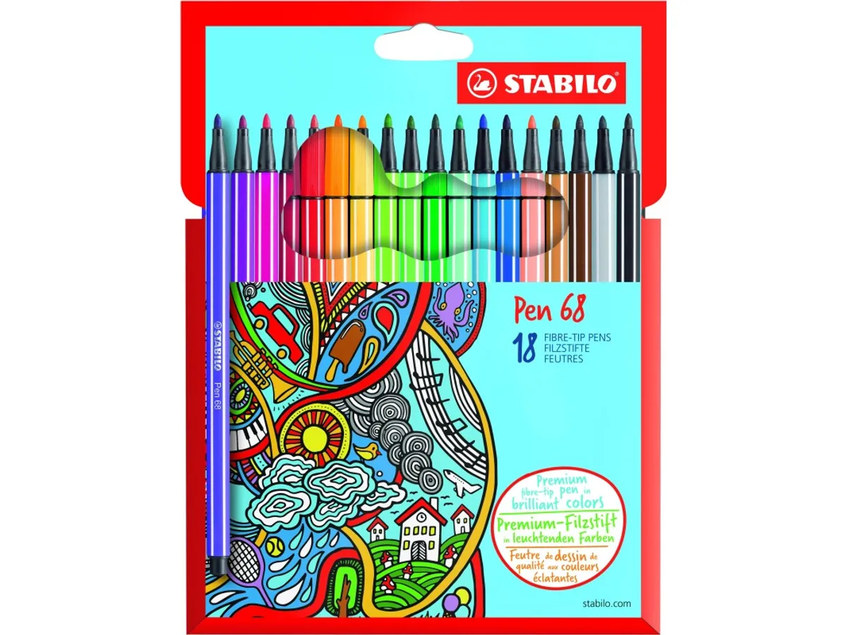Pen 68 - 18 Feutres Pointe Moyenne - Couleurs Assorties