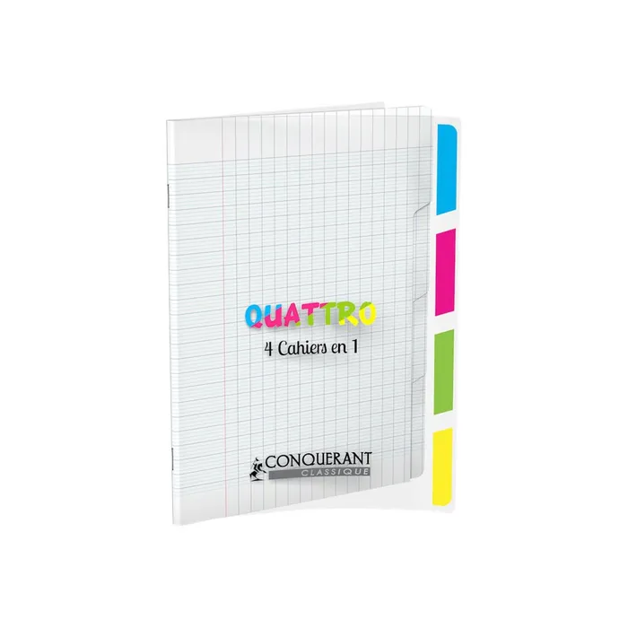 Conquérant Classique Quattro - Cahier 4 En 1 - 17 X 22 Cm - 140 Pages - Grands Carreaux (Seyes) - Transparent
