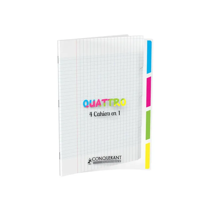 Conquérant Classique Quattro - Cahier 4 En 1 - 24 X 32 Cm - 140 Pages - Grands Carreaux (Seyes) - Transparent